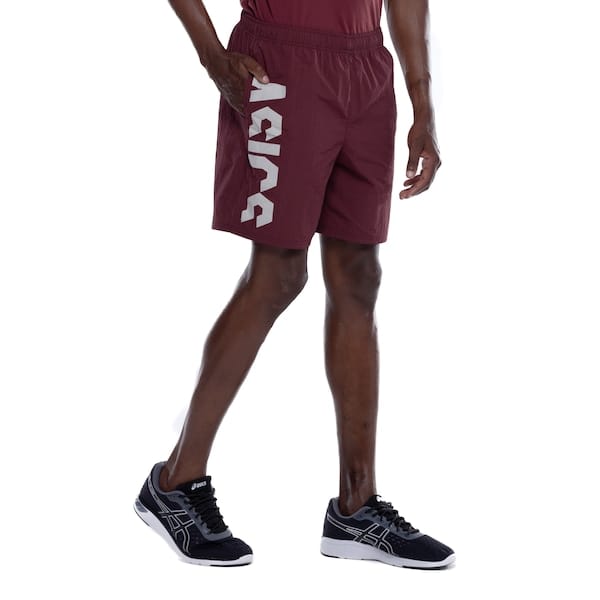 Vista principal Bermuda ASICS Masculina Logo Estourado ASICS VINHO/CINZA
