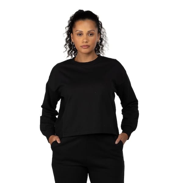 Vista principal Blusa de Moletom Feminina Oxer com Recorte Texturizado na Lateral Oxer PRETO