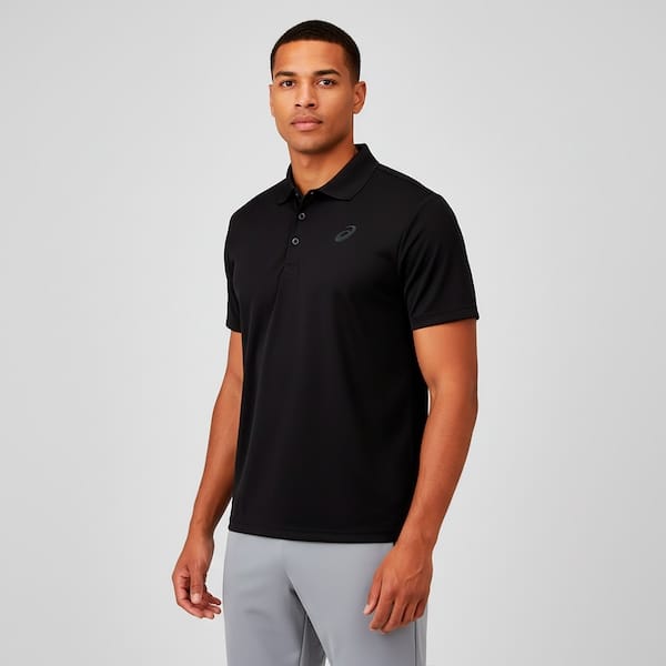 Vista 2 Camisa Polo Masculina ASICS Manga Curta Botões ASICS PRETO