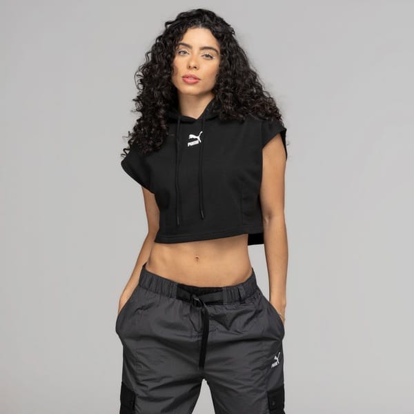 Vista 2 Camiseta Regata Cropped Puma com Capuz Dare To Vest Puma PRETO