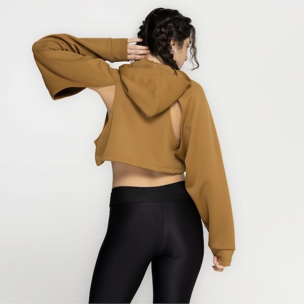 Vista 2 Blusa de Moletom Cropped Feminina adidas com Capuz Hiit Adidas MARROM