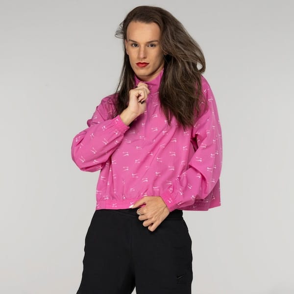 Vista 2 Blusão Nike Sportwear Air Aop Mod Crop Wvn Qz Nike ROSA ESCURO