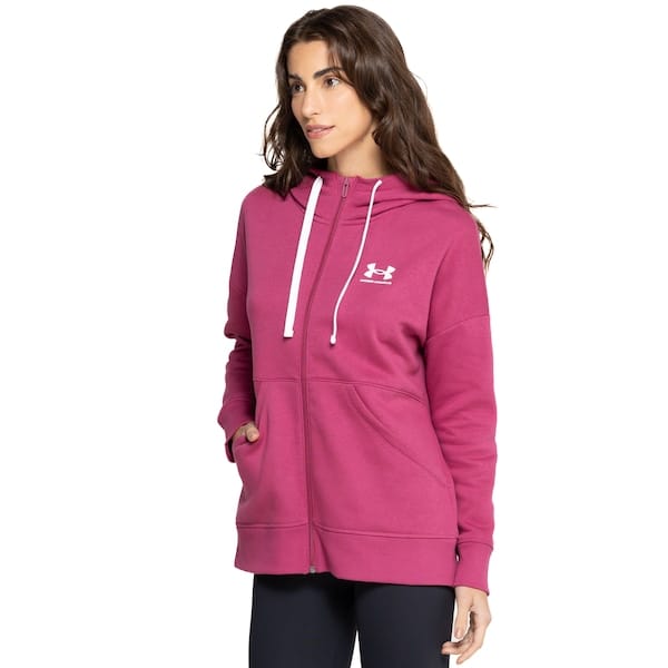 Vista principal Jaqueta de Moletom Feminino Under Armour com Capuz Rival Fleece Under Armour VINHO