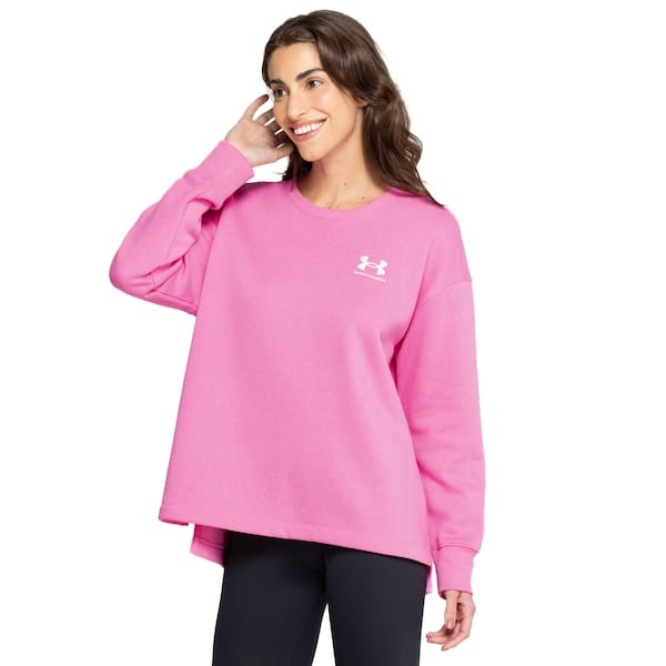 Vista principal Blusa de Moletom Feminina Under Armour Rival Fleece Over Under Armour ROSA/BRANCO