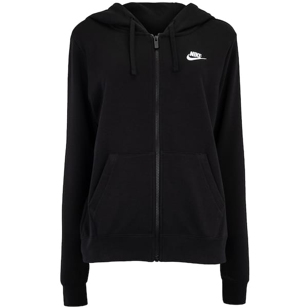 Vista principal Jaqueta Feminina Nike com Capuz Sportswear Club FLC FZ Nike PRETO/BRANCO