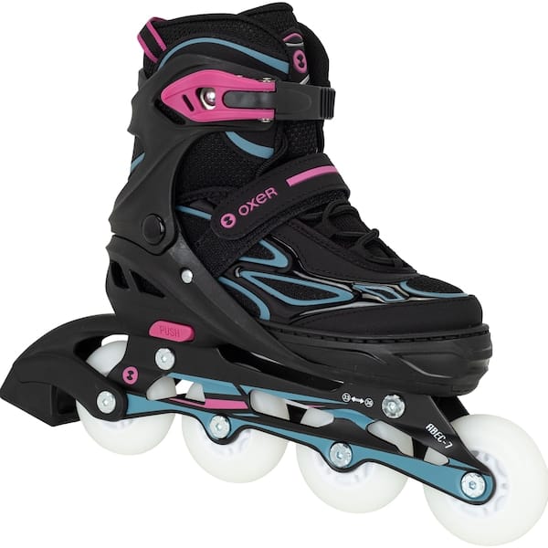 Vista 2 Patins Oxer Light Ajustável Oxer PRETO/ROSA