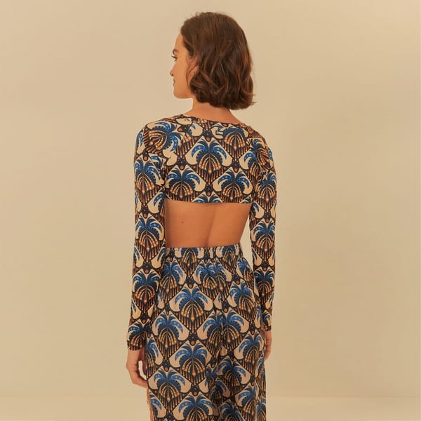 Vista 2 Blusa Cropped Feminina Farm Manga Longa Coqueirou FARM AZUL