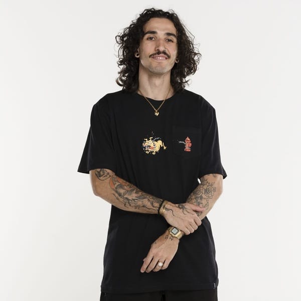 Vista 2 Camiseta HUF Manga Curta Junkyard Dog SS Pocket HUF PRETO