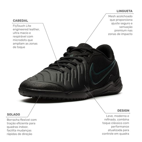 Vista 2 Chuteira Futsal Nike Tiempo Legend 10 Academy Adulto Nike PRETO/PRETO