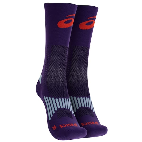 Vista principal Meia Para Corrida Rally Crew 5k Cano Alto Tamanho 34-38 ASICS Adulto ASICS ROXO/LARANJA