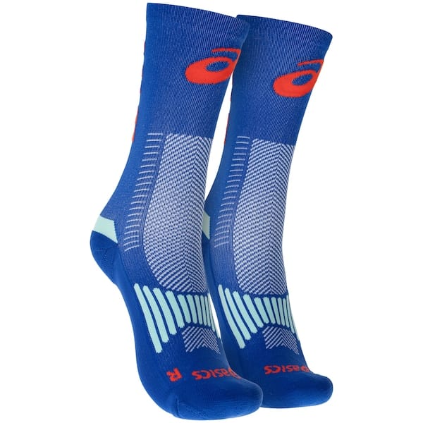 Vista principal Meia Para Corrida Rally Crew 21k Cano Alto Tamanho 34-38 ASICS Adulto ASICS AZUL/LARANJA