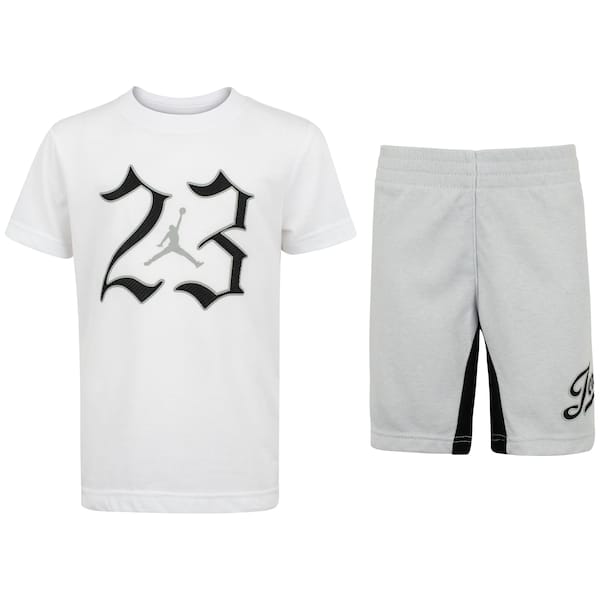 Vista principal Conjunto Jordan Infantil Nike MVP 23 Camiseta + Bermuda Nike BRANCO/CINZA