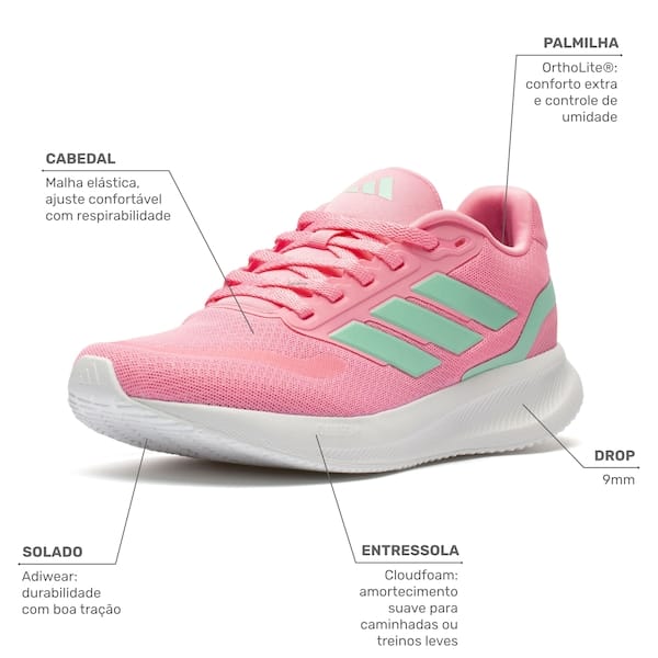 Vista 2 Tênis adidas UltraRun 5 Feminino Adidas ROSA/VERDE CLA