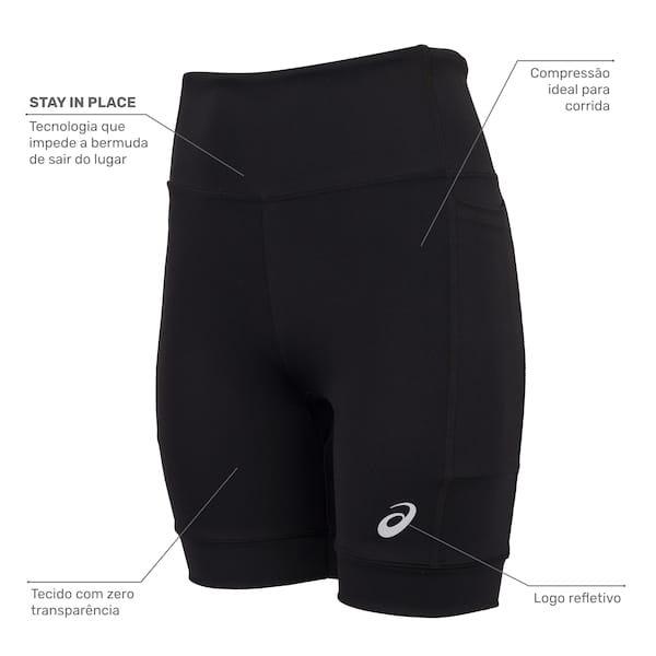 Vista 2 Bermuda ASICS Run Science 5 Bolsos Feminina ASICS PRETO