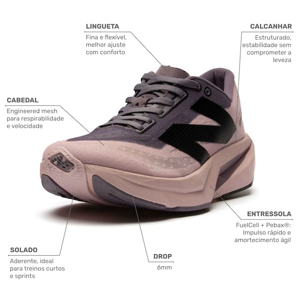 Vista 2 Tênis New Balance Fuelcell Rebel V4 Feminino New Balance ROSA CLA/ROXO