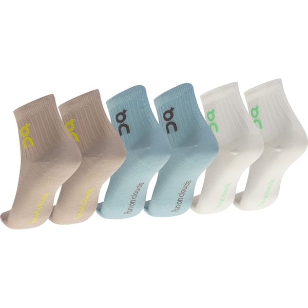 Vista 2 Kit de Meias On Running Cano Médio Logo Sock Mid Adulto 3 pares On AZUL/MARROM