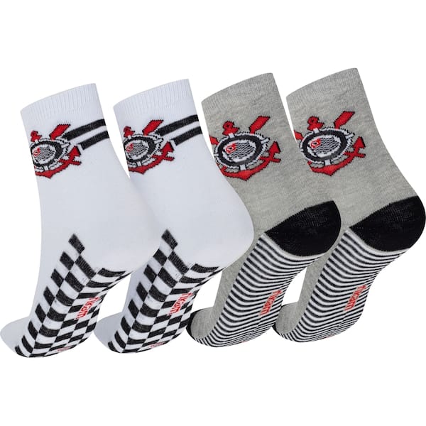 Vista principal Kit de Meias do Corinthians Rikam Soquete Tamanho 29 ao 33 Rikam BRANCO/CINZA CLARO