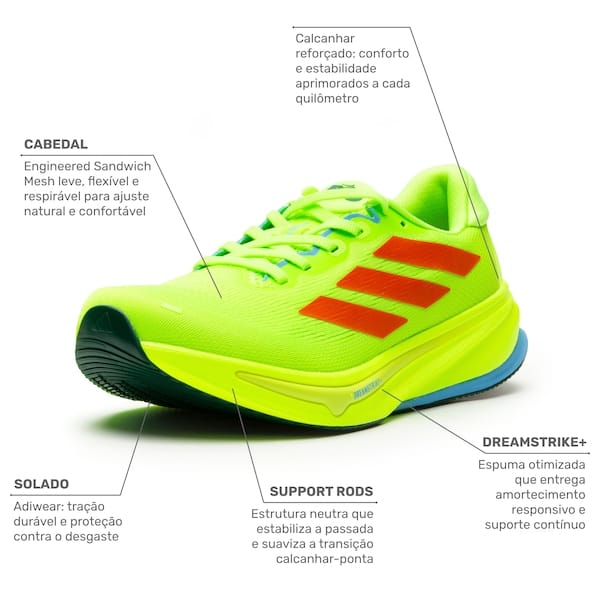 Vista 2 Tênis Feminino adidas Supernova Rise 2 Rio Adidas VERDE/AZUL