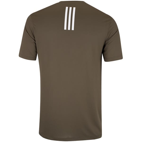 Vista 2 Camiseta Masculina adidas Manga Curta Own The Run 3 Listras Adidas VERDE ESCURO