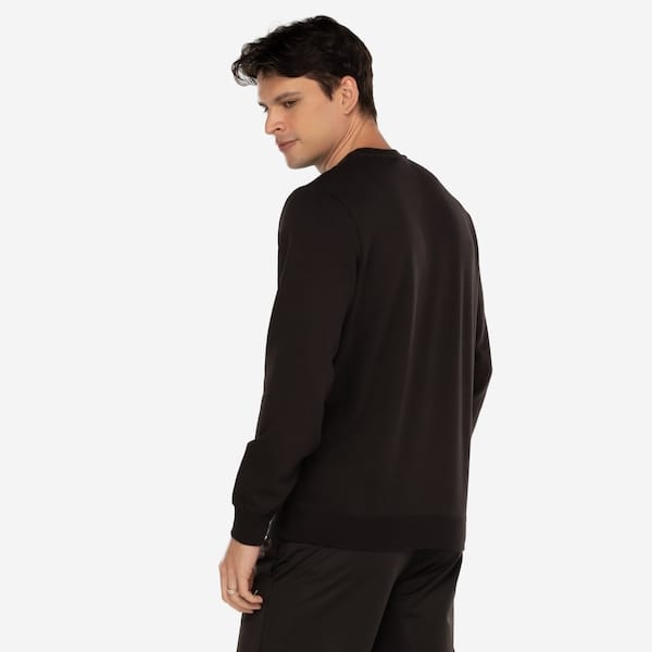 Vista 2 Blusão Masculino Puma Essentials 1 Logo Crew Fleece Puma PRETO
