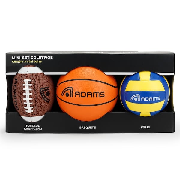 Kit Mini Bolas Esportivas Adams com 3 Unidades - Basquete, Futebol Americano e Vôlei