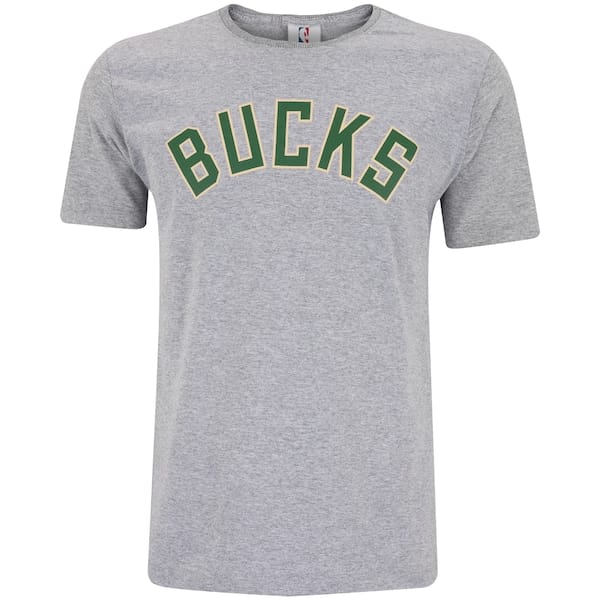 Vista principal Camiseta do Milwaukee Bucks Masculina NBA Manga Curta Estampada N800 NBA CINZA MESCLA