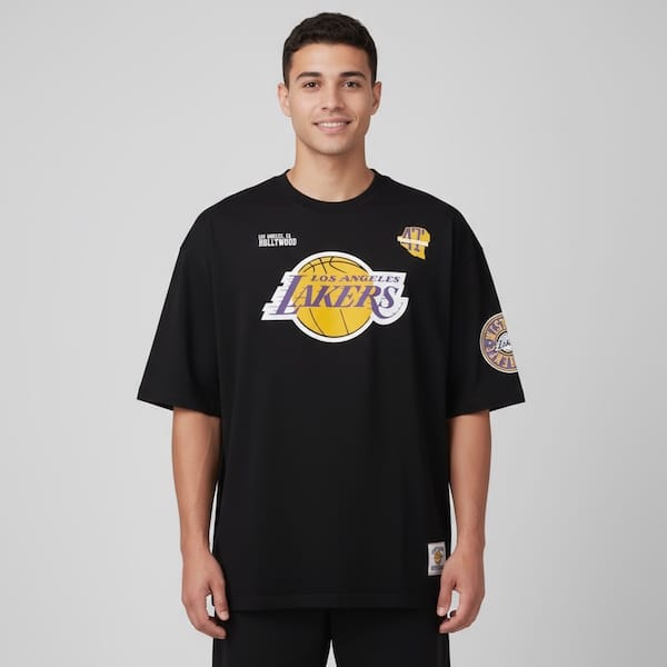 Vista principal Camiseta do Los Angeles Lakers NBA Masculina N0527 Pennant NBA PRETO