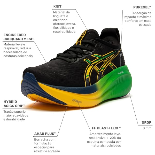 Vista 2 Tênis Feminino Asics Gel Nimbus 27 Senna ASICS PRETO/AMARELO