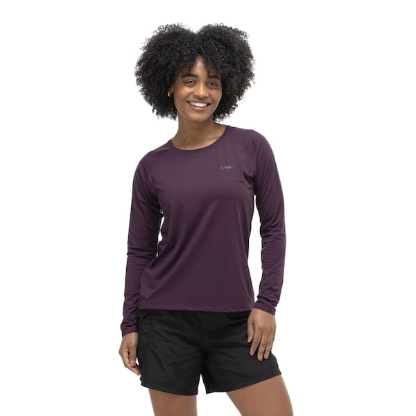 Vista principal Camiseta Nord Manga Longa Repelente UV Feminina Nord Outdoor ROXO ESCURO