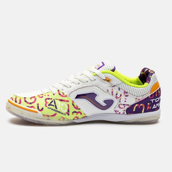 Vista 2 Chuteira Futsal Adulto Joma Top Flex Amandinha Joma BRANCO/ROXO ESCURO