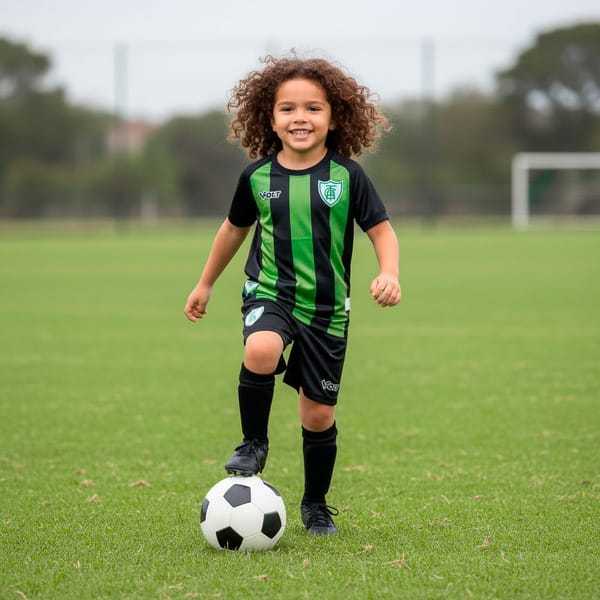 Vista 2 Kit de Uniforme do América-MG I 25/26 Infantil Volt Camiseta + Calção Volt PRETO