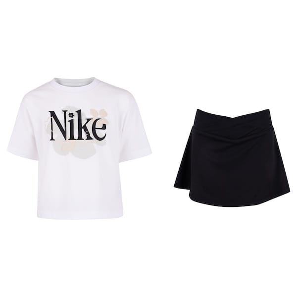Vista principal Conjunto Infantil Nike Wild Fun Camiseta + Short-Saia Nike BRANCO/PRETO