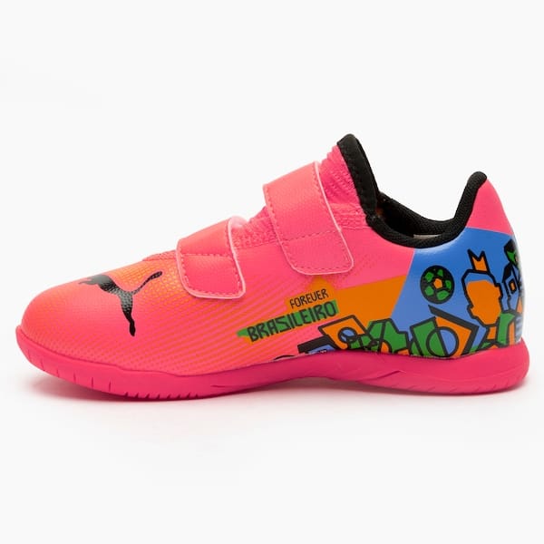 Vista 2 Chuteira Futsal Infantil Puma Future 7 Play Neymar Jr com Velcro Puma ROSA