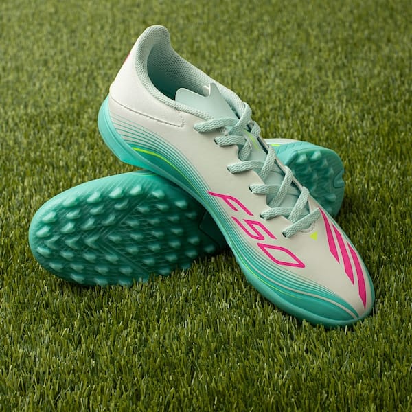 Vista 2 Chuteira Society Júnior adidas F50 Messi League Adidas BRANCO/AZUL CLA