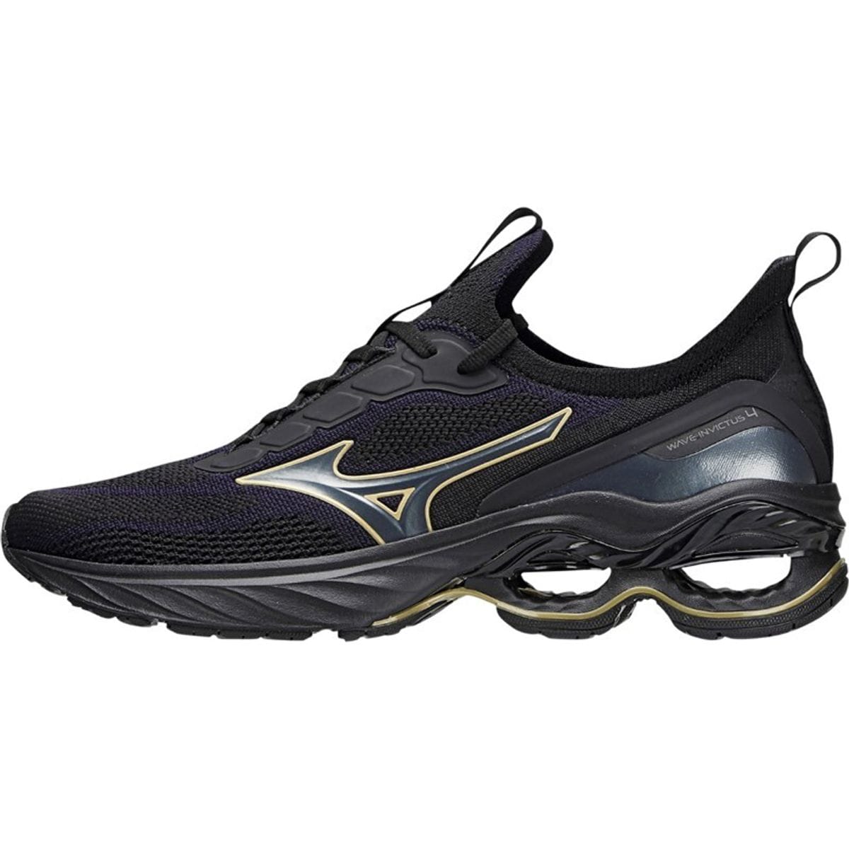 Vista principal Tênis de Corrida Masculino Mizuno Wave Invictus 4 Preto Mizuno