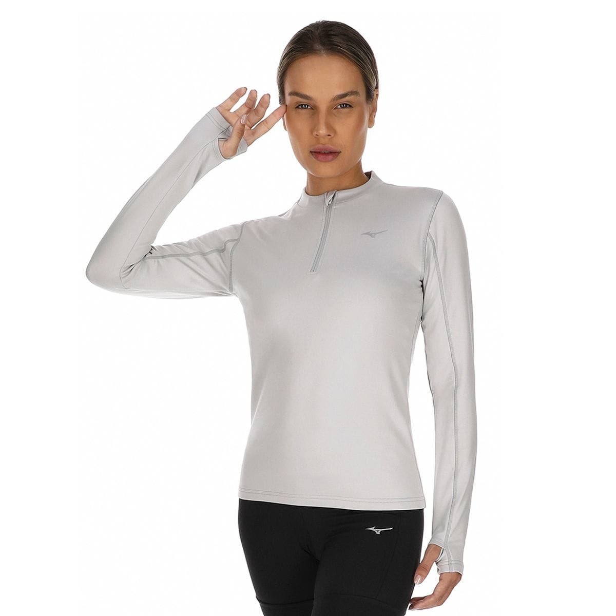 Camiseta Manga Longa Feminina Mizuno Termica Cinza