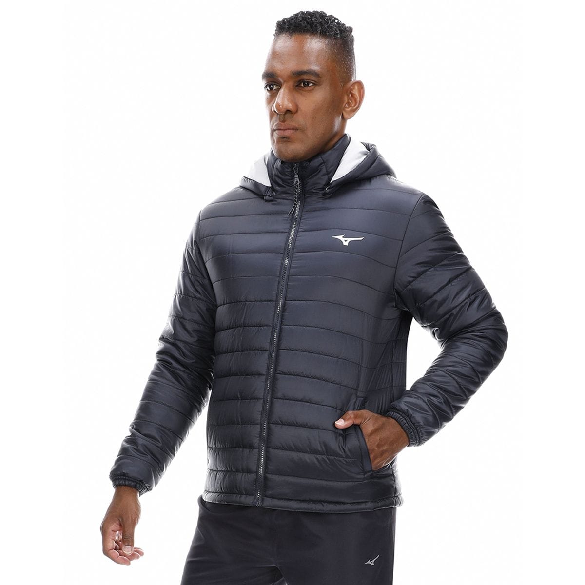 Vista principal Jaqueta de Treino Masculina Mizuno Puff Azul Mizuno