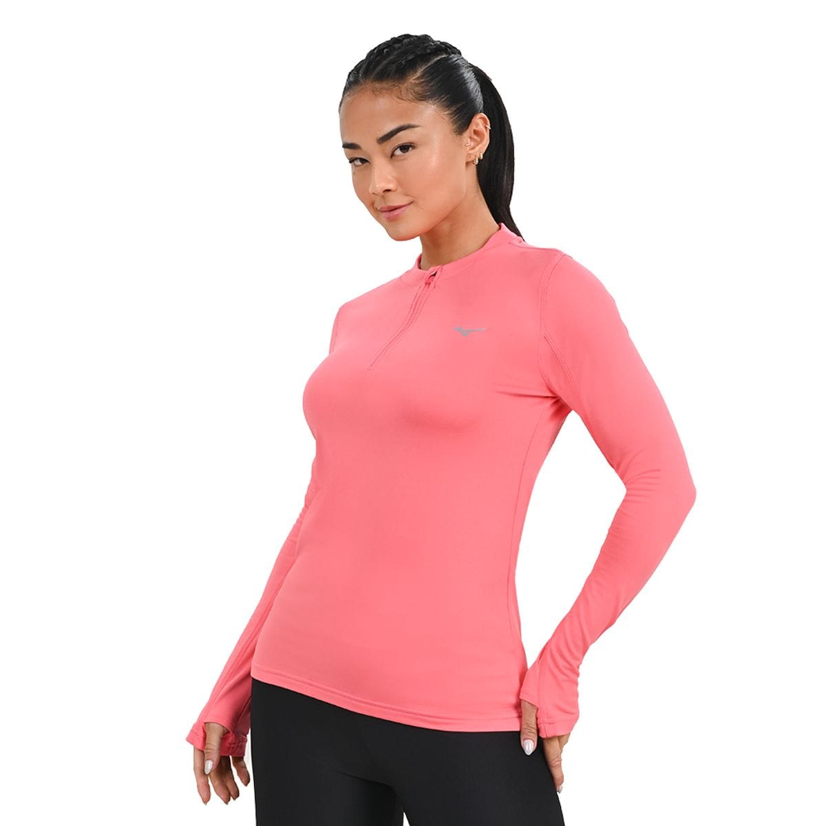 Vista principal Camiseta Manga Longa de Corrida Feminina Mizuno Térmica Laranja Mizuno