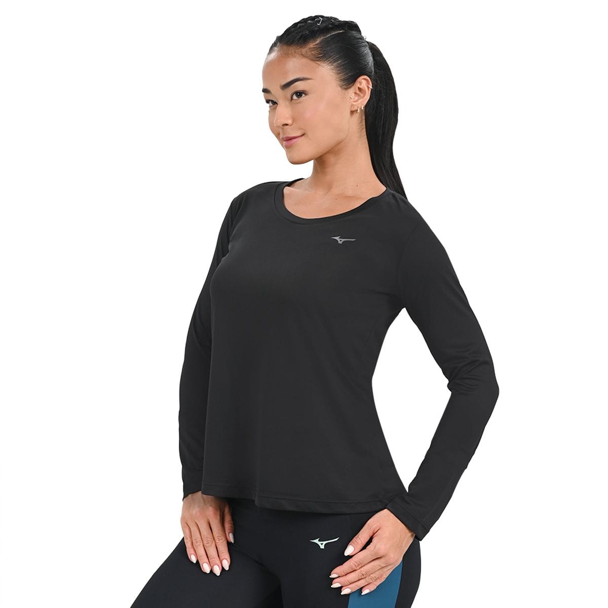 Camiseta Manga Longa de Corrida Feminina Mizuno Nirvana Preto