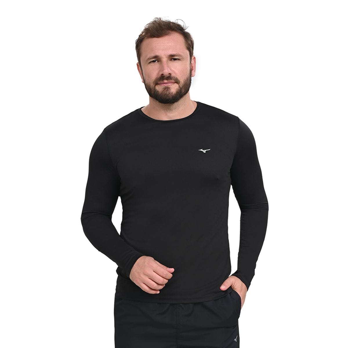 Camiseta Manga Longa de Treino Masculina Mizuno Nirvana Preto