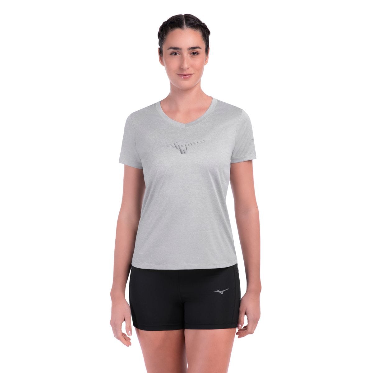 Camiseta de Corrida Mizuno Spark Big Logo 2 Feminina Cinza