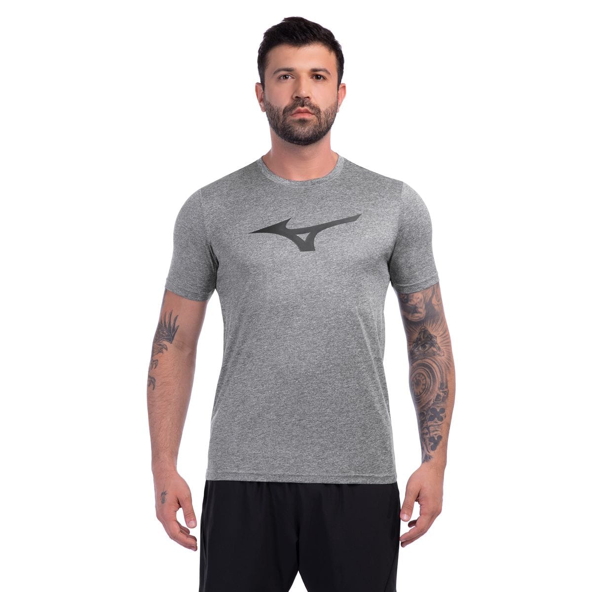 Camiseta de Corrida Mizuno Run Spark Mescl Masculino Cinza