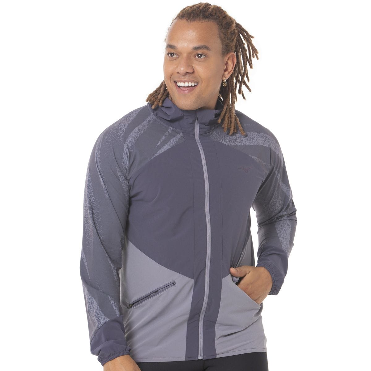 Vista principal Jaqueta de Corrida Mizuno Active Alpha Masculina Cinza Mizuno