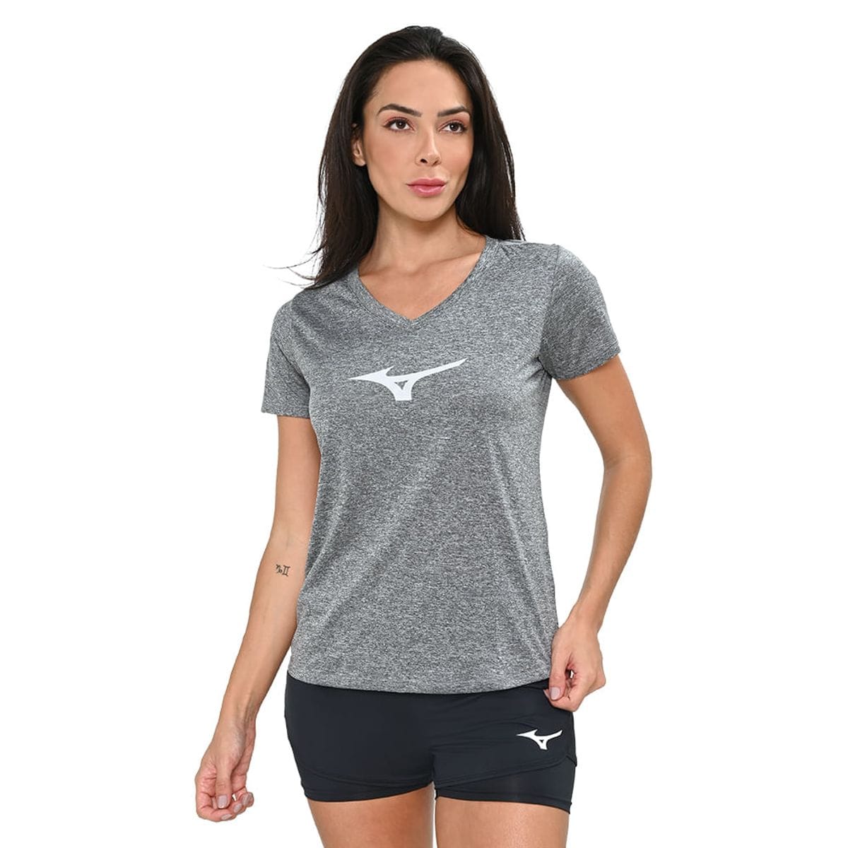 Camiseta de Corrida Feminina Mizuno Big Logo Cinza