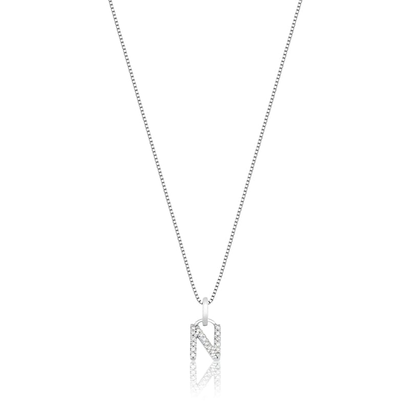 Pingente Letra N com Diamante em Ouro Branco 18k