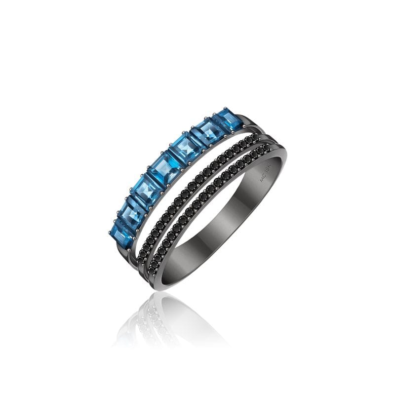 Anel em Ouro Branco com Diamante, Topázio London