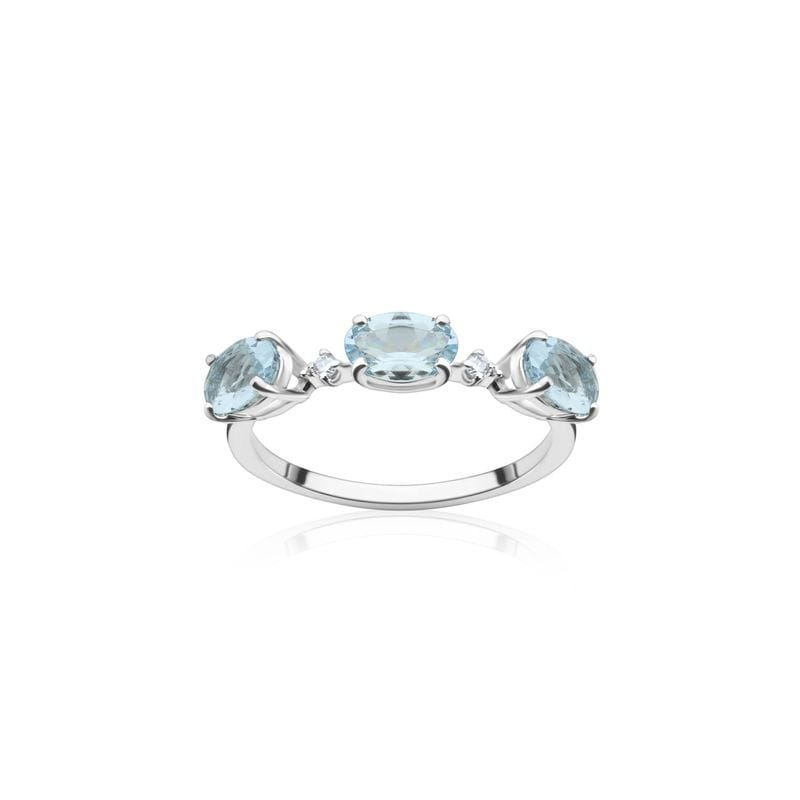 Vista principal Anel em Ouro Branco com Diamante, Água Marinha Monte Carlo