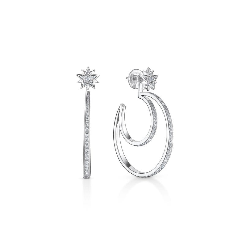 Vista principal Brinco Argola Dupla Estrela com Topázio em Prata 925 Monte Carlo