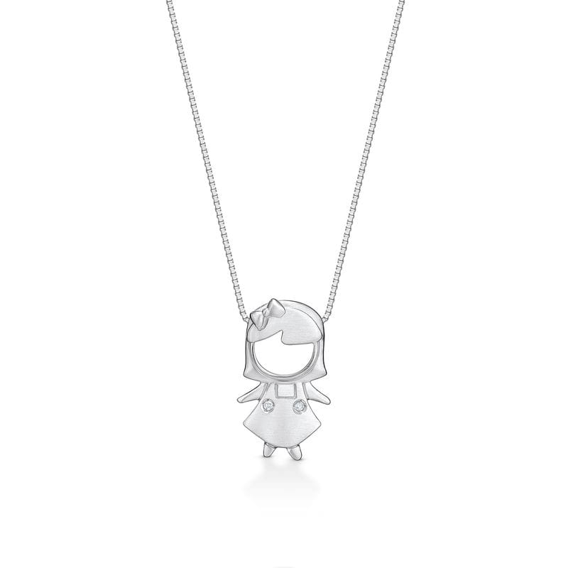 Pingente Menina com Diamante em Ouro Branco 18k