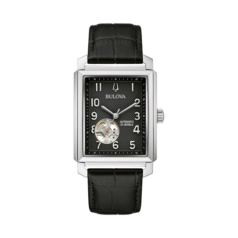 Vista principal Relógio Bulova Automático Masculino em Couro Preto 96A269 Bulova